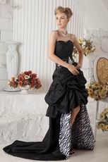 Sweetheart High-Low Skirt Chapel Train Black Taffeta Prom Dress