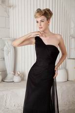 Cheap One Shoulder Floor Length Evening Party Black Dress
