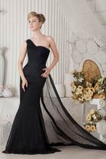 Cheap One Shoulder Floor Length Evening Party Black Dress