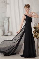 Cheap One Shoulder Floor Length Evening Party Black Dress