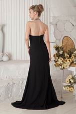 Cheap Halter Split Embellish Black Chiffon Evening Dress