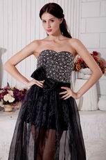 Glamorous Black Organza Beaded Evening Dress