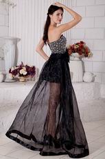 Glamorous Black Organza Beaded Evening Dress