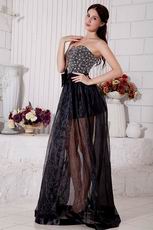 Glamorous Black Organza Beaded Evening Dress