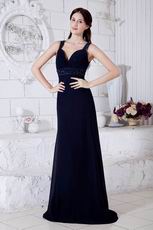 Cheap Straps Navy Blue Floor Length Skirt Evening Dress