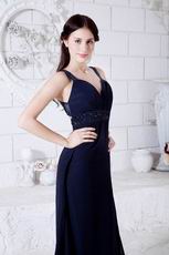 Cheap Straps Navy Blue Floor Length Skirt Evening Dress