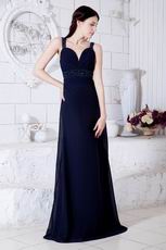 Cheap Straps Navy Blue Floor Length Skirt Evening Dress