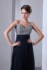 Beaded Spaghetti Straps Upper Party Navy Blue Evening Dress