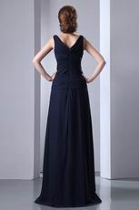 V Neck Criss Cross Navy Blue Chiffon Evening Dress