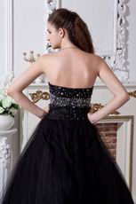 Sweetheart Balck Ball Gown Prom Dresses With White Flowers