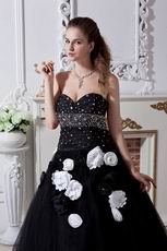 Designer Black Quinceanera Dress With Handmade Flowers