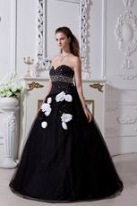 Designer Black Quinceanera Dress With Handmade Flowers