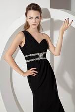 Noble One Shoulder High Split Black Chiffon Evening Dress