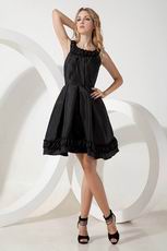 Modest Scoop A-line Knee Length Black Taffeta Short Prom Dress