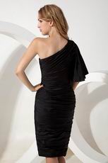 Unique One Shoulder Single 1/2 Sleeves Black Prom High Low Dress
