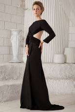 Scoop Long Sleeves Backless Black Cache Prom Dresses With Split