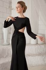 Scoop Long Sleeves Backless Black Cache Prom Dresses With Split