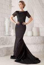 Scoop Neckline Short Sleeves Mermaid Black Taffeta Celebrity Dress