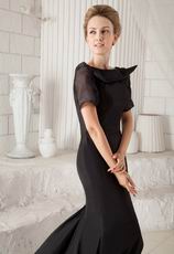 Scoop Neckline Short Sleeves Mermaid Black Taffeta Celebrity Dress
