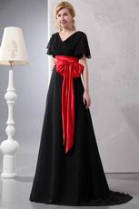 Black Chiffon Mother Of The Bride Dress With Scarlet Belt