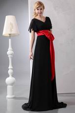 Black Chiffon Mother Of The Bride Dress With Scarlet Belt