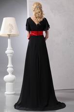 Black Chiffon Mother Of The Bride Dress With Scarlet Belt