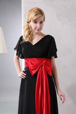 Black Chiffon Mother Of The Bride Dress With Scarlet Belt