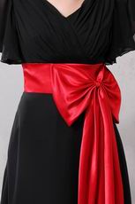 Black Chiffon Mother Of The Bride Dress With Scarlet Belt