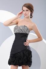 Cute Sweetheart Mini Black Sweet 16 Dress With Rolled Flowers