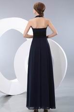Halter V-Neck Long Navy Blue Chiffon Designer Prom Dress