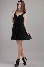 2014 Black Empire V-neck Mini-length Chiffon Short Prom Dress