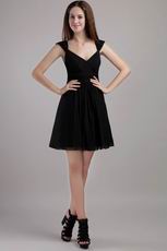 2014 Black Empire V-neck Mini-length Chiffon Short Prom Dress