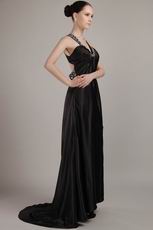 Sexy V-neck Cross Backless Long Black Chiffon Prom Dress With Split