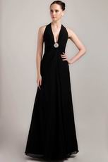 Halter Floor-length Black Chiffon Dress For 2014 Prom Year