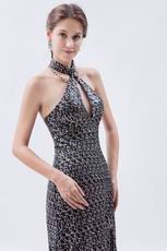 Glamorous Halter Sequin Front Split Silver Evening Dress