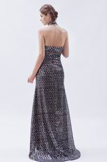 Glamorous Halter Sequin Front Split Silver Evening Dress