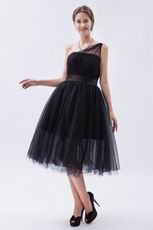 Cheap One Shoulder Puffy Ball Gown Prom Black Short Dress