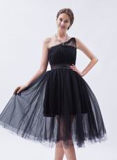 Cheap One Shoulder Puffy Ball Gown Prom Black Short Dress