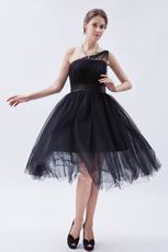 Cheap One Shoulder Puffy Ball Gown Prom Black Short Dress