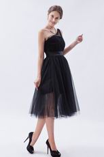 Cheap One Shoulder Puffy Ball Gown Prom Black Short Dress