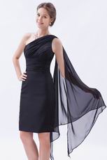 One Shoulder Drapped Short Black Prom Dress Top Designer