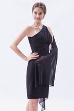 One Shoulder Drapped Short Black Prom Dress Top Designer