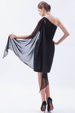 One Shoulder Drapped Short Black Prom Dress Top Designer