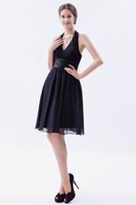 Pretty Black Halter V-neck Ruched Belt Short Prom Dress Styles