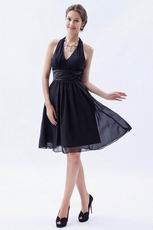 Pretty Black Halter V-neck Ruched Belt Short Prom Dress Styles