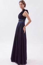 One Shoulder Flower Strap Black Chiffon Very Formal Dresses