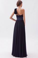 One Shoulder Flower Strap Black Chiffon Very Formal Dresses