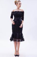 Portrait 1/2 Sleeves Sexy Mermaid Skirt Short Black Prom Lace Dress