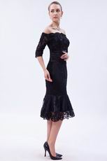 Portrait 1/2 Sleeves Sexy Mermaid Skirt Short Black Prom Lace Dress