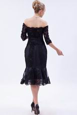 Portrait 1/2 Sleeves Sexy Mermaid Skirt Short Black Prom Lace Dress